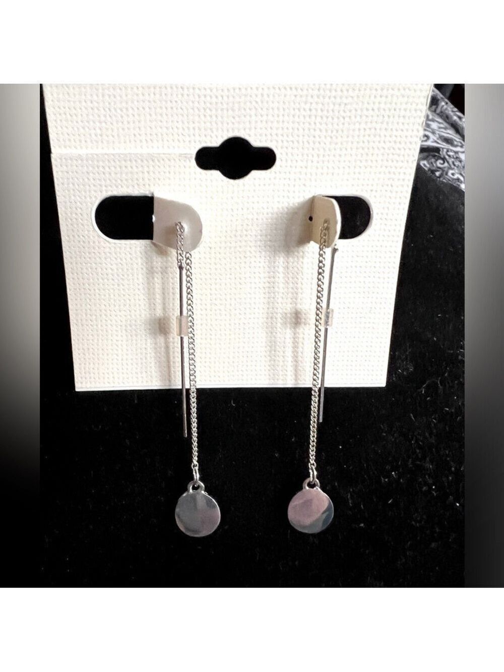 Fashion Jewelry Chain Earrings, Silver-Tone Shaft & Disc (J0262)